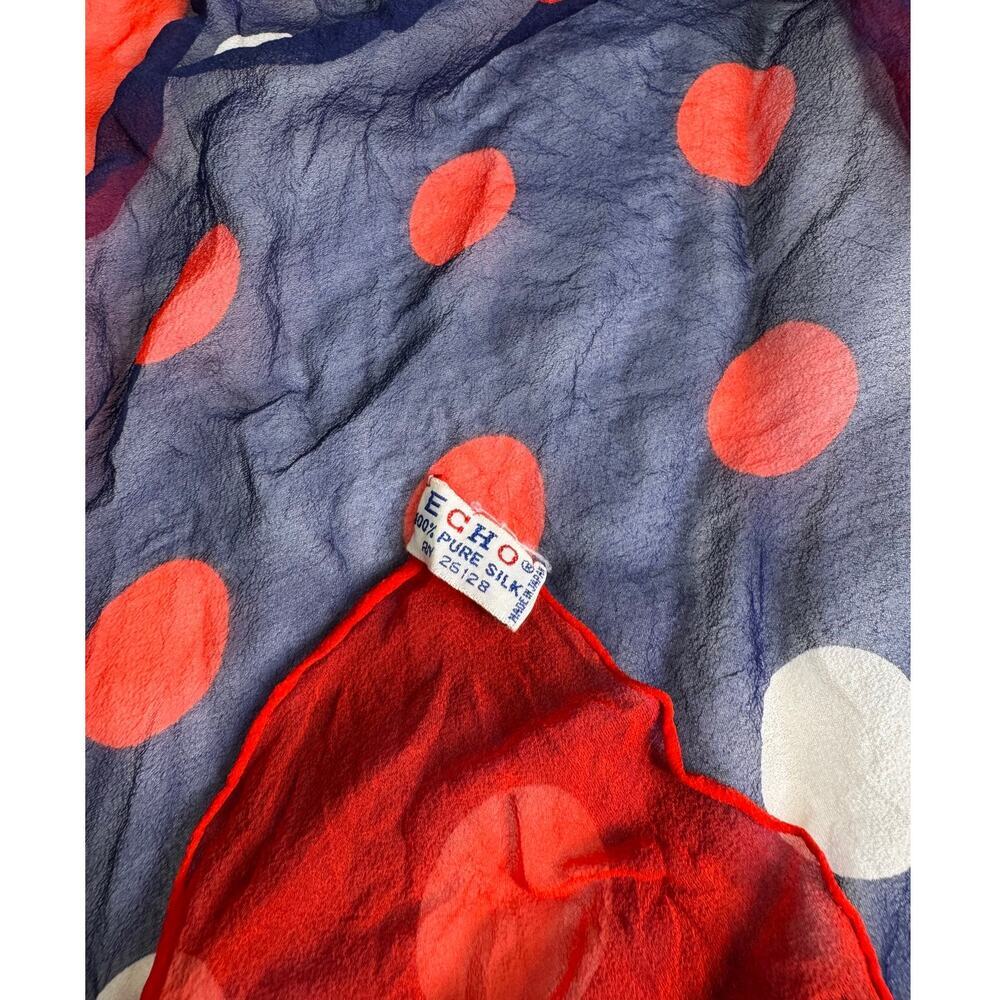 Vintage Echo Navy Blue Square Scarf with Polka Dots - Picture 12 of 12